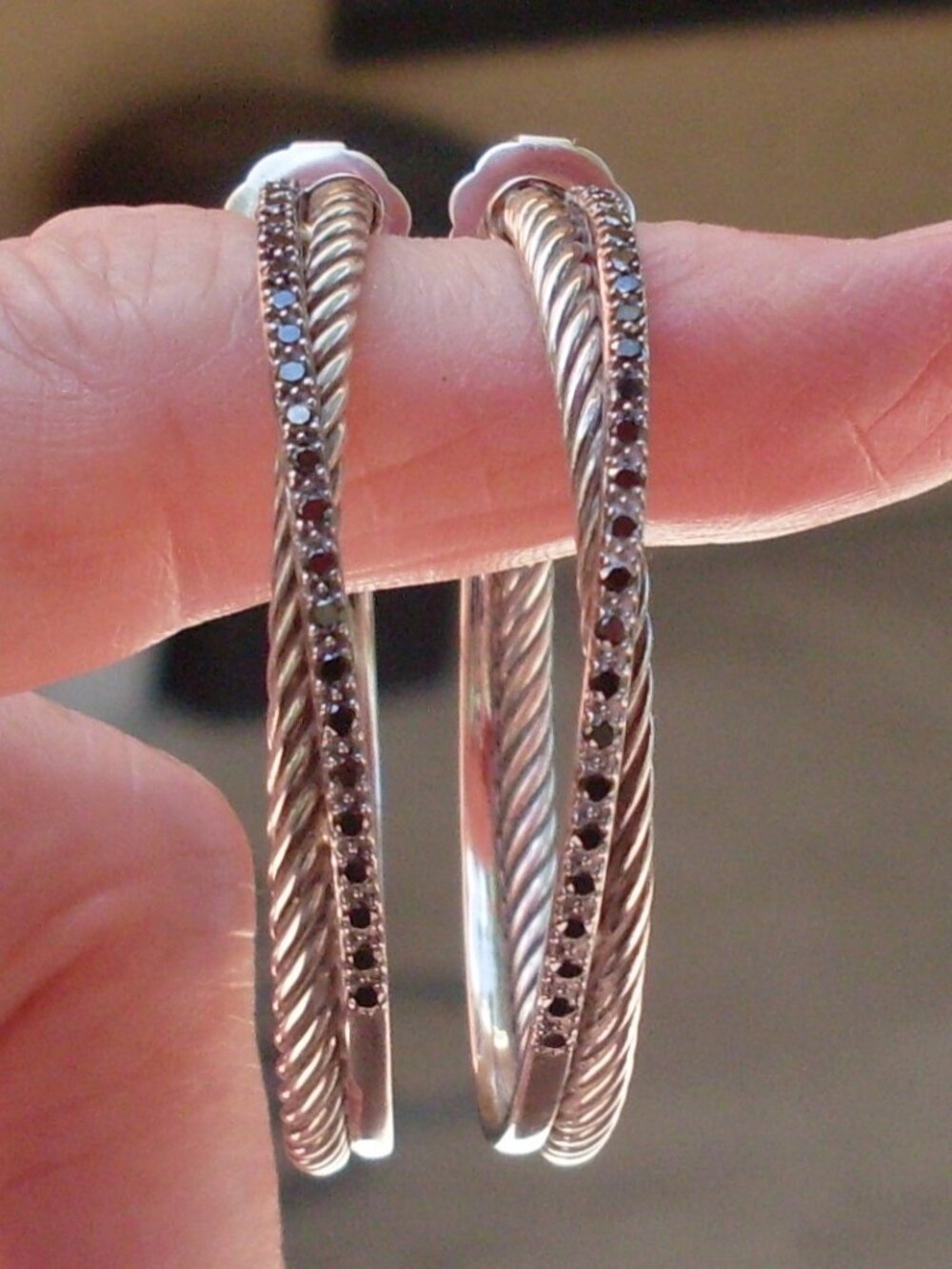 Retired - David Yurman Black Diamond Crossover Hoop Earrings - 1.75 Inches